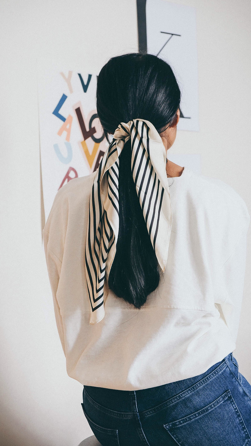 Ellen Cream and Black Stripe Hair Scarf / Neckerchief