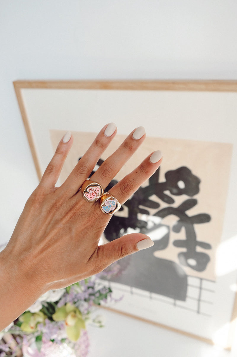 Andrea Mushroom Pink and Blue / Lilac Chunky Signet Ring