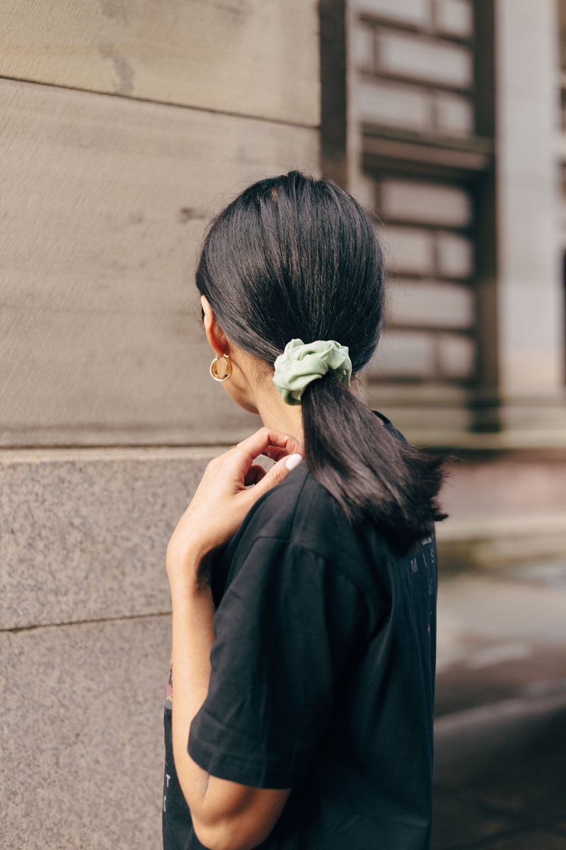 Stella Elegant Mint Green Satin-Silk Hair Scrunchie 90s inspired
