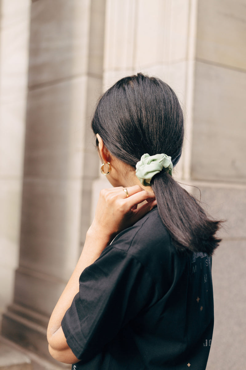 Stella Elegant Mint Green Satin-Silk Hair Scrunchie 90s inspired