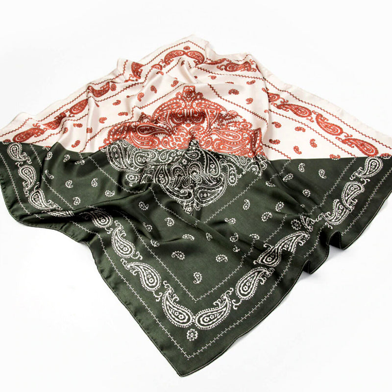 Ren Burnt Orange and Khaki Green Bandana Festival Hair Neck Scarf