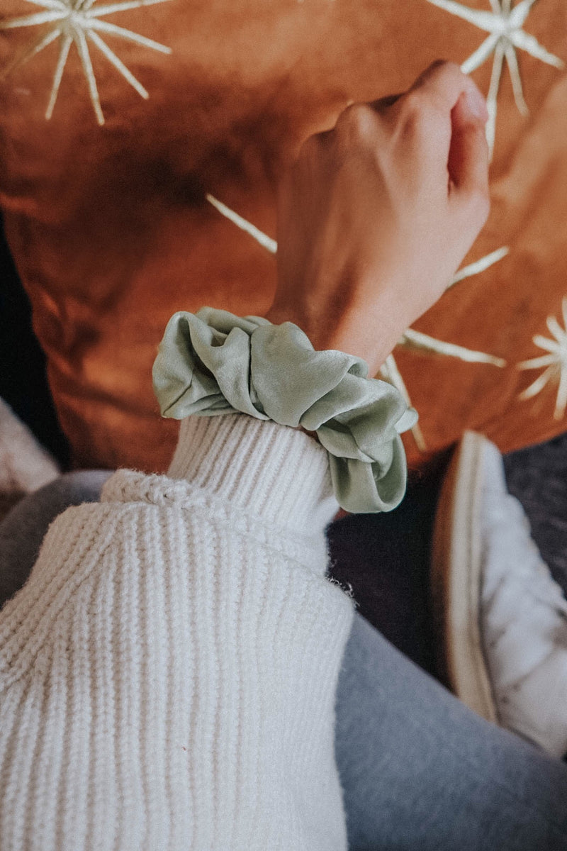 Stella Elegant Mint Green Satin-Silk Hair Scrunchie 90s inspired