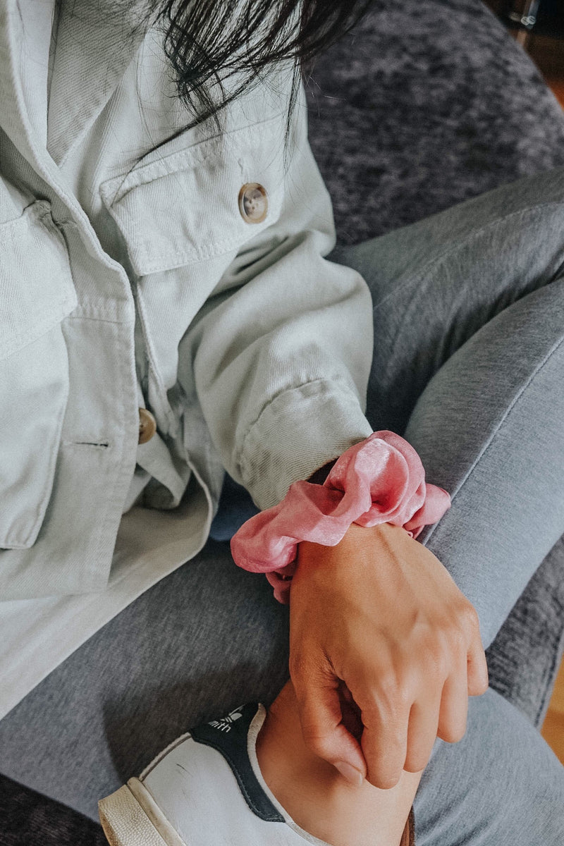 Remy Elegant Pink Satin-Silk Hair Scrunchie 90s inspired