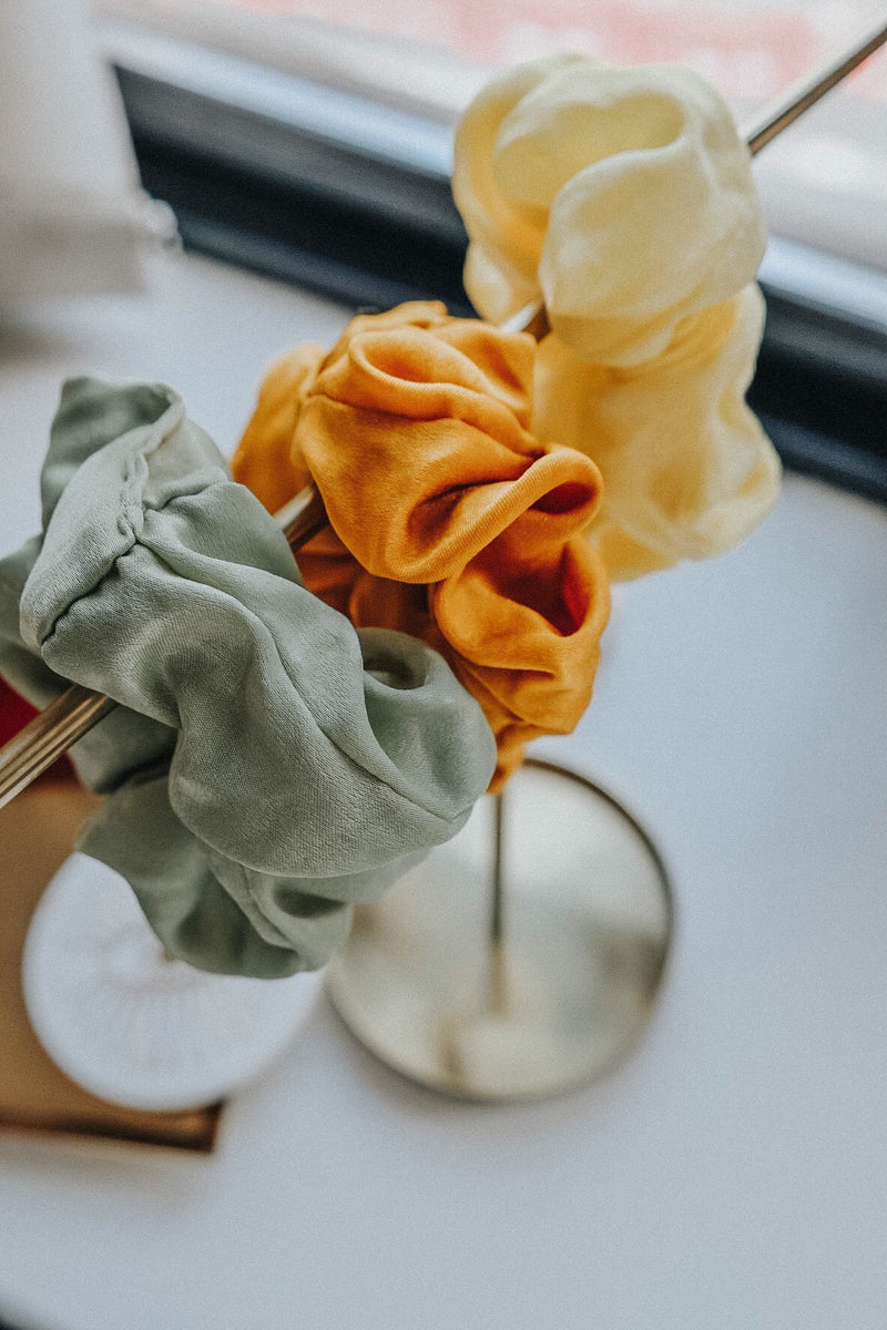 Stella Elegant Mint Green Satin-Silk Hair Scrunchie 90s inspired