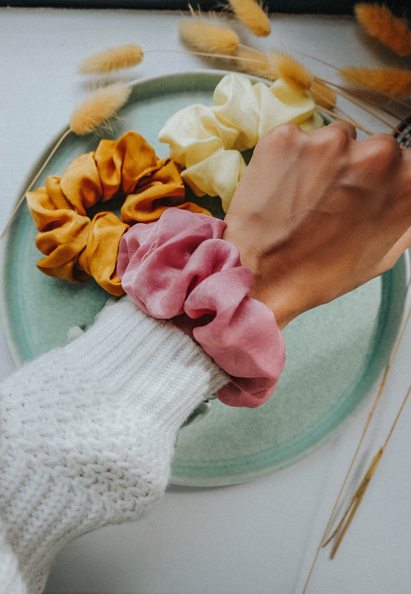 Remy Elegant Pink Satin-Silk Hair Scrunchie 90s inspired