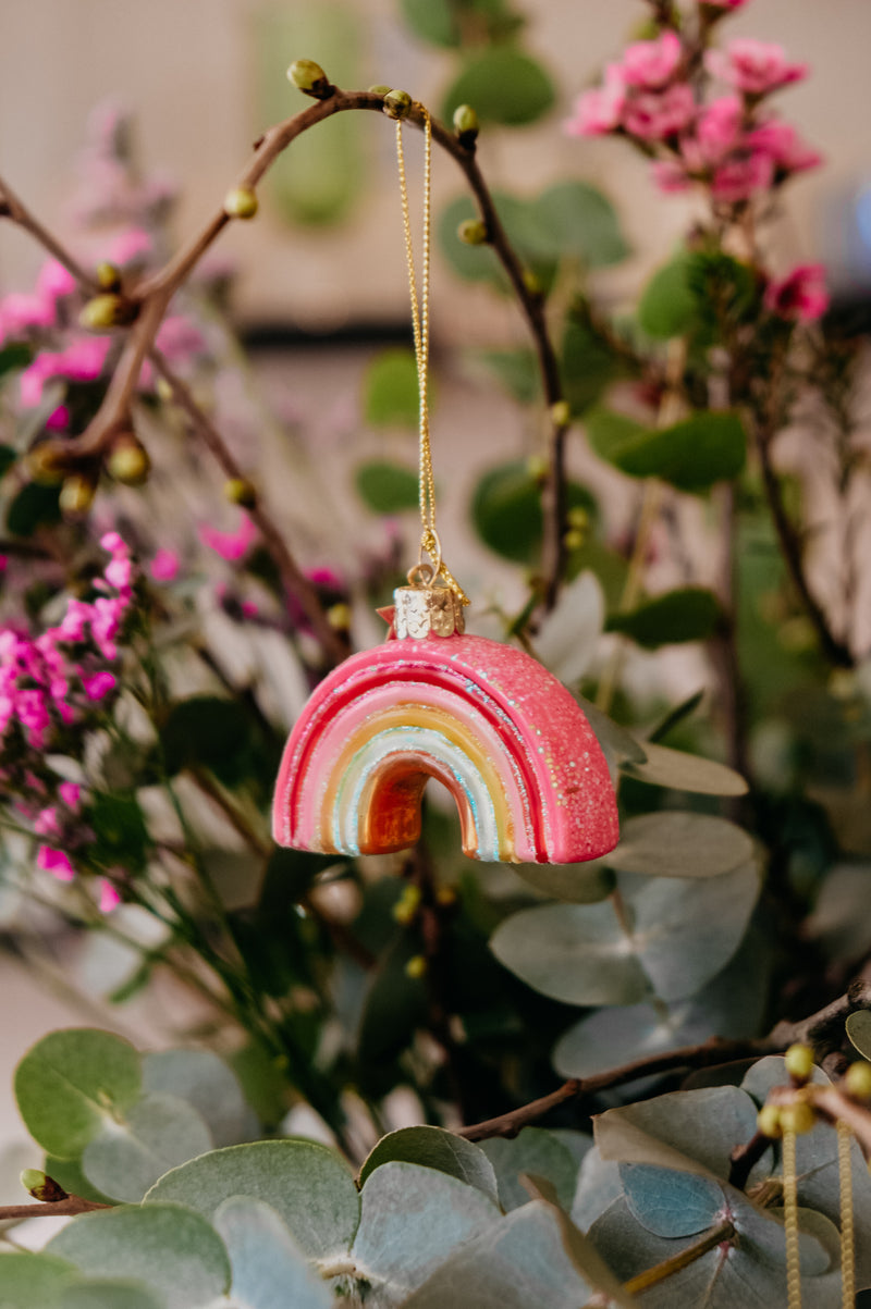 Rainbow Glitter Glass Decor Ornament