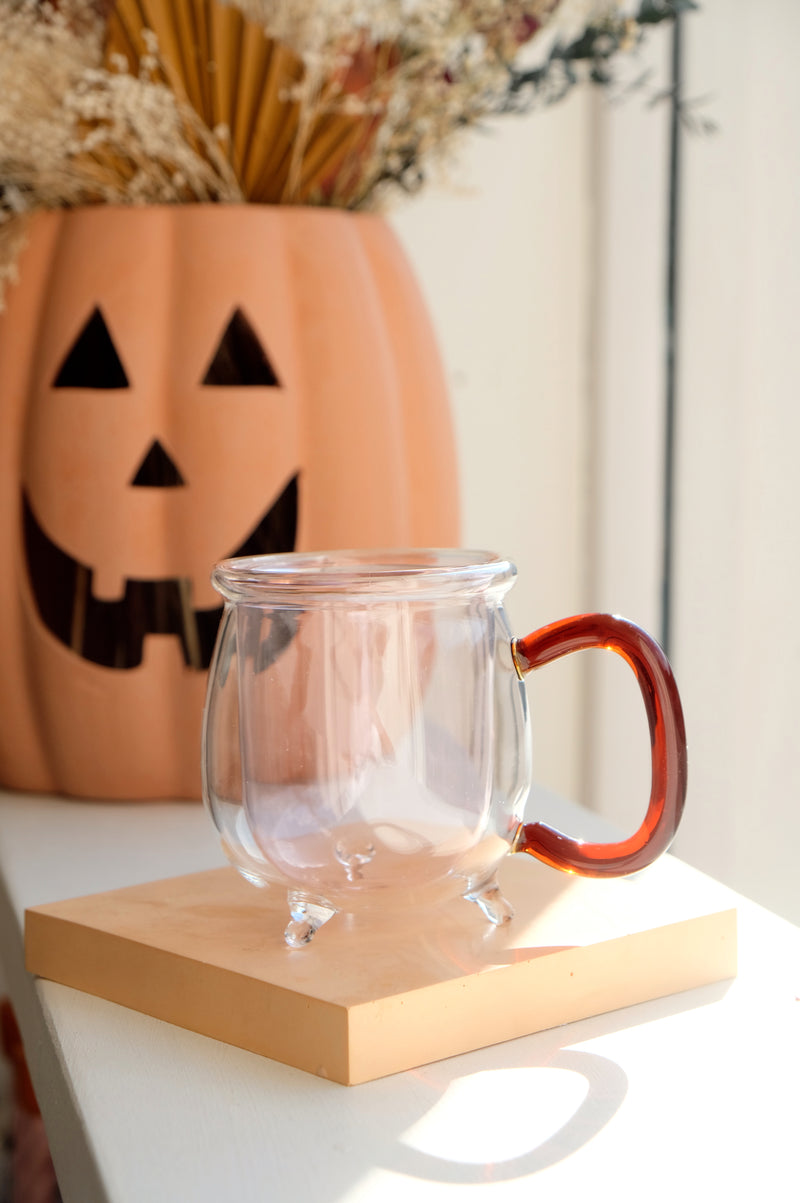 Ember Pink and Amber Double Layered Halloween Autumn Cauldron XL Glass Mug