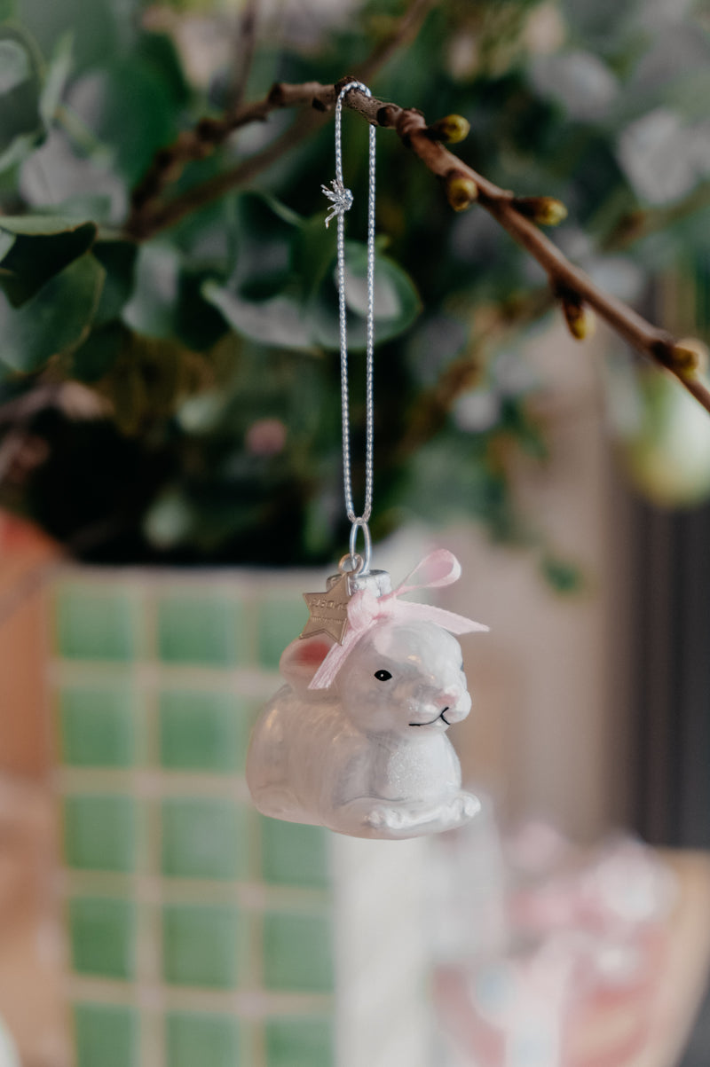 Easter Bunny Bow Glass Decor Ornament
