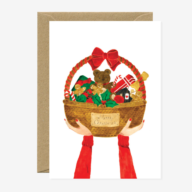 Gold Christmas Basket Greetings Card