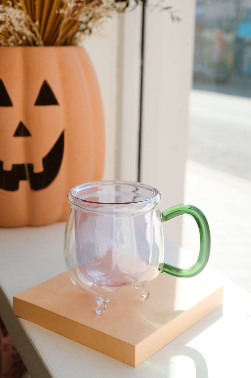 Ember Green and Purple Double Layered Halloween Autumn Cauldron XL Glass Mug