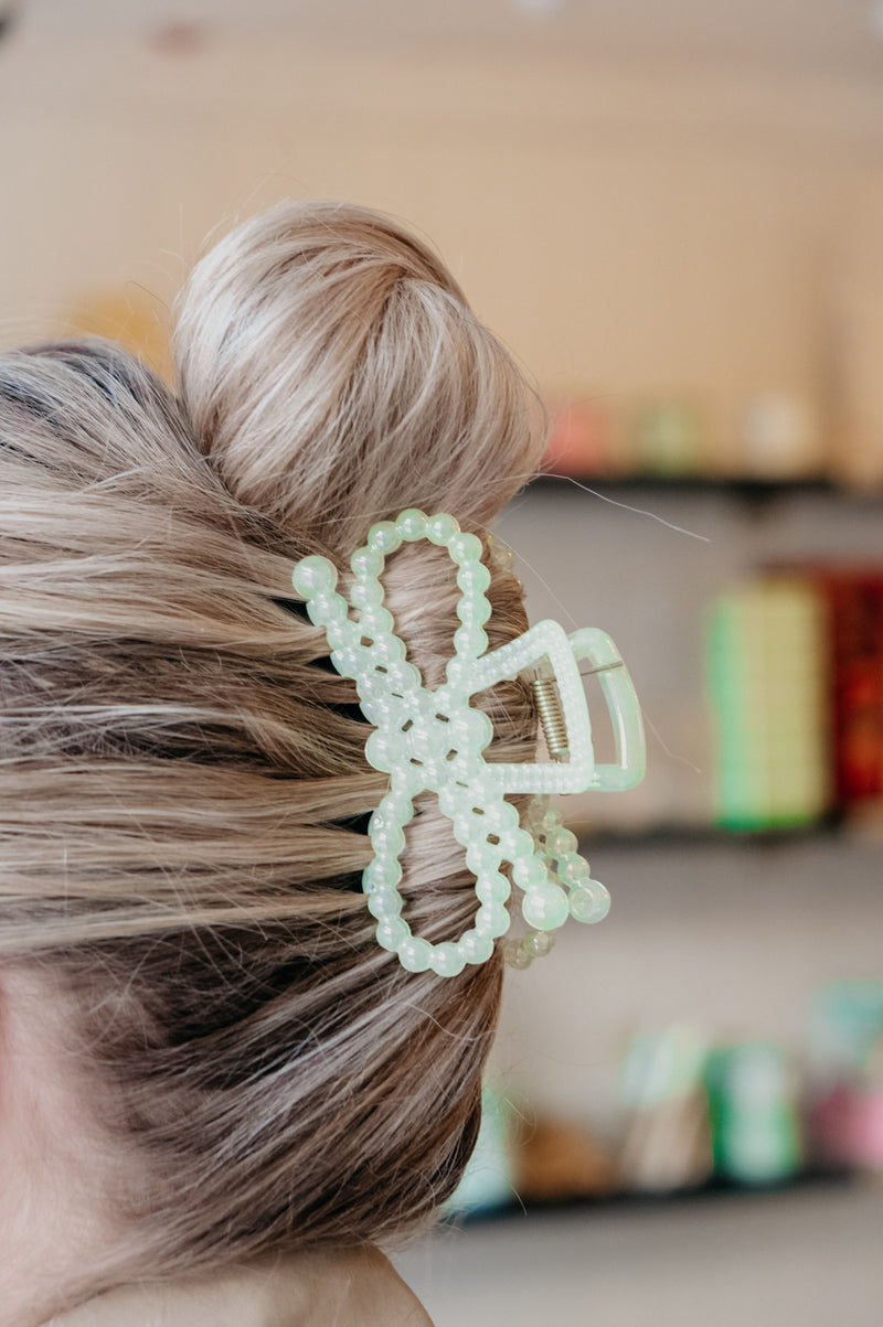 Alice Green Bow Pearl Hair Claw Clip