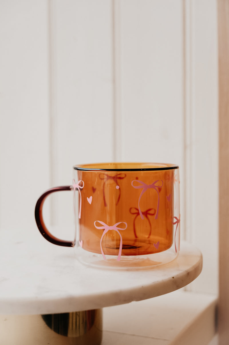 Mustard Double Layered Pink Bow Coffee Mug