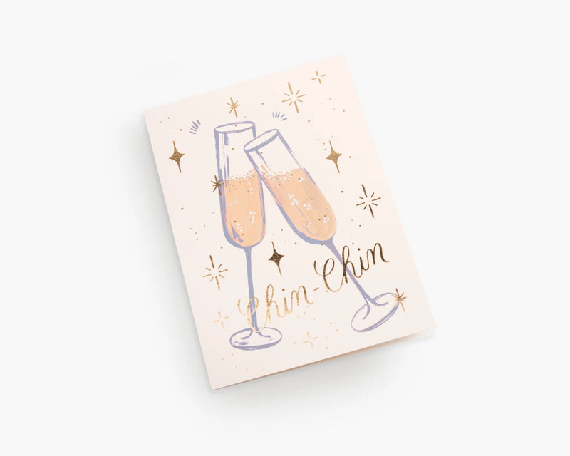 Champagne Glass Chin Chin Celebration Greeting Gift Card