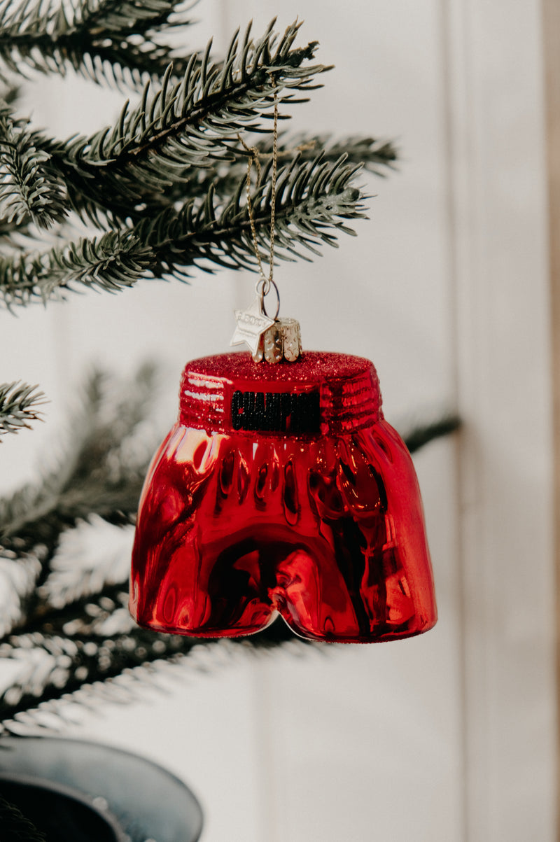 Ary Boxing Short Red Glitter Glass Christmas Tree Bauble Ornament