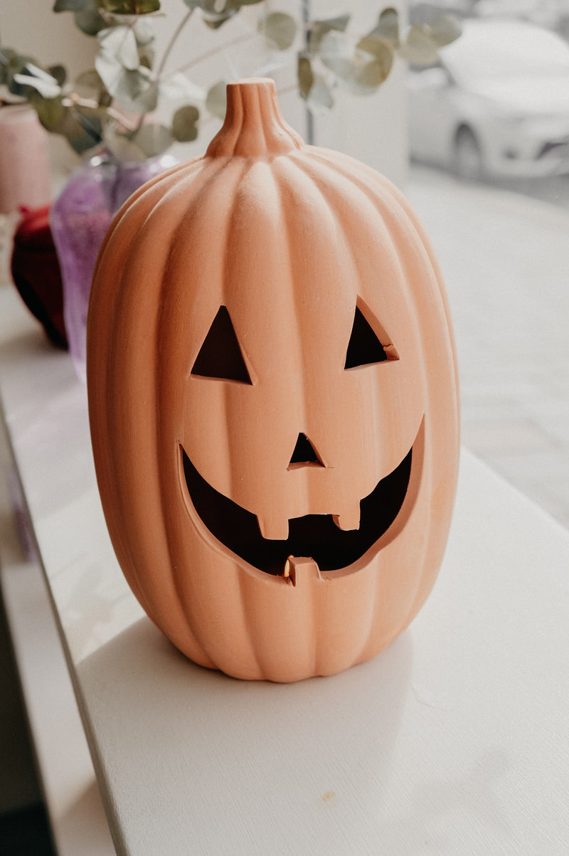Chloe Terracotta Jack-o-Lantern Pumpkin Tealight Holder Halloween Autumn