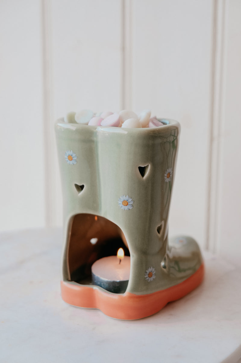 Welly Boots Green and Flowers Melt Oil Burner