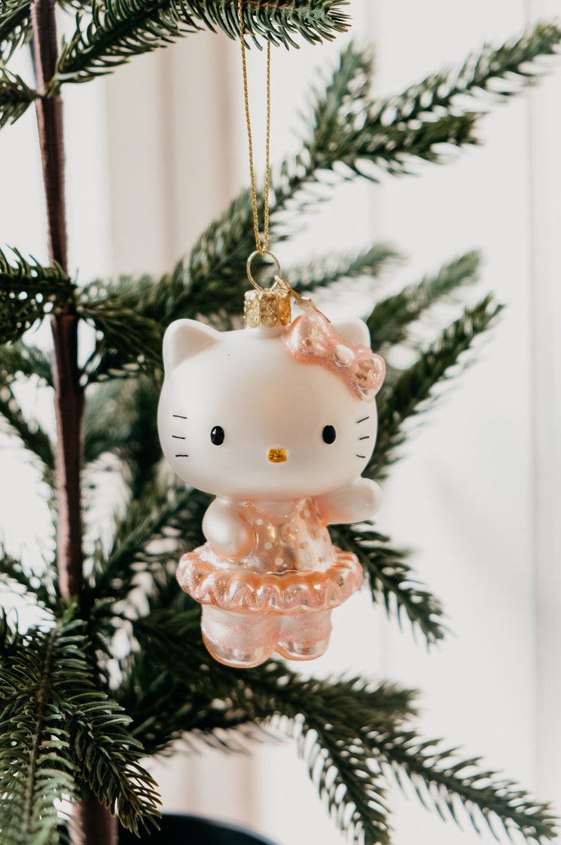Hello Kitty Ballerina Metallic and Glitter Glass Christmas Tree Bauble Ornament