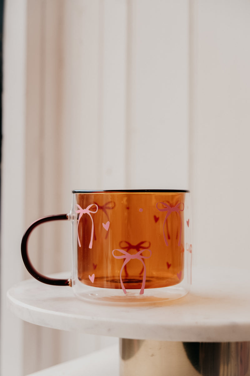 Mustard Double Layered Pink Bow Coffee Mug