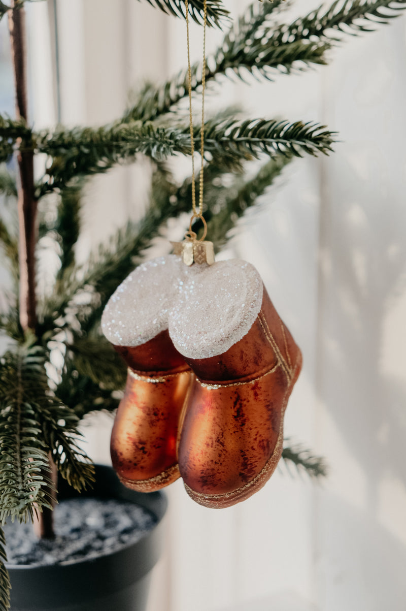 Grace Brown Suede Boots Glitter Glass Christmas Tree Bauble