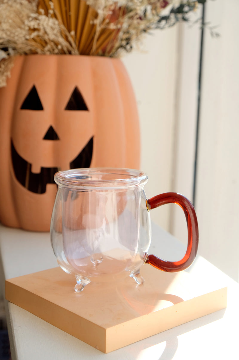 Ember Pink and Amber Double Layered Halloween Autumn Cauldron XL Glass Mug