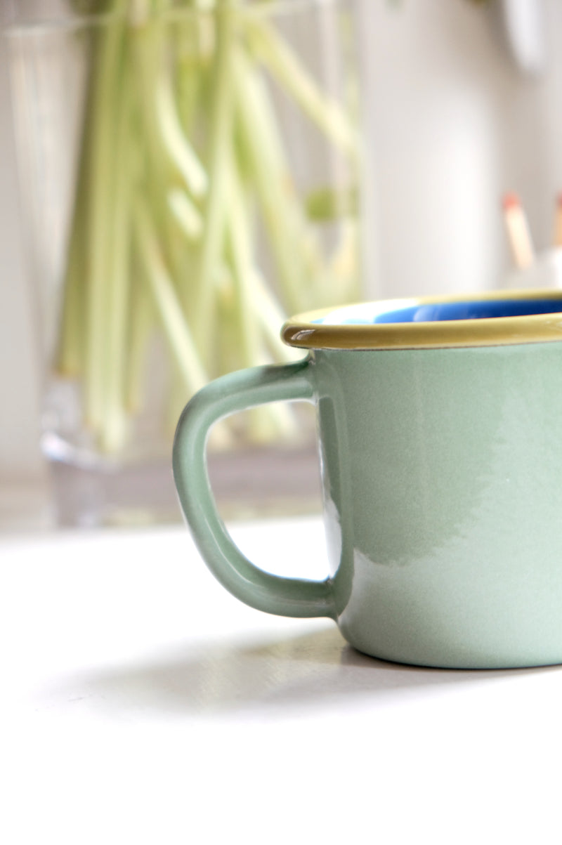 Nico Green and Olive Trim Enamel Coffee Mug