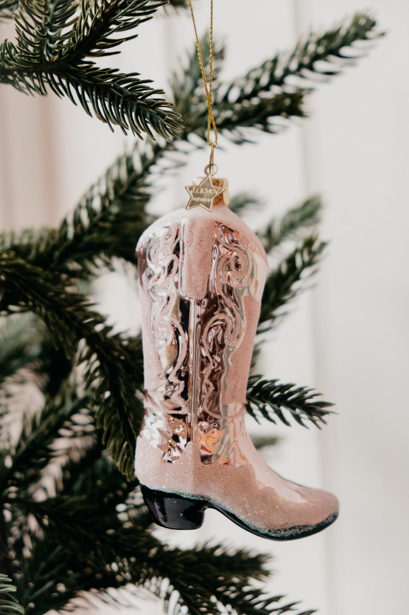 Lany Pink Cowboy Boot Glitter Glass Christmas Tree Bauble