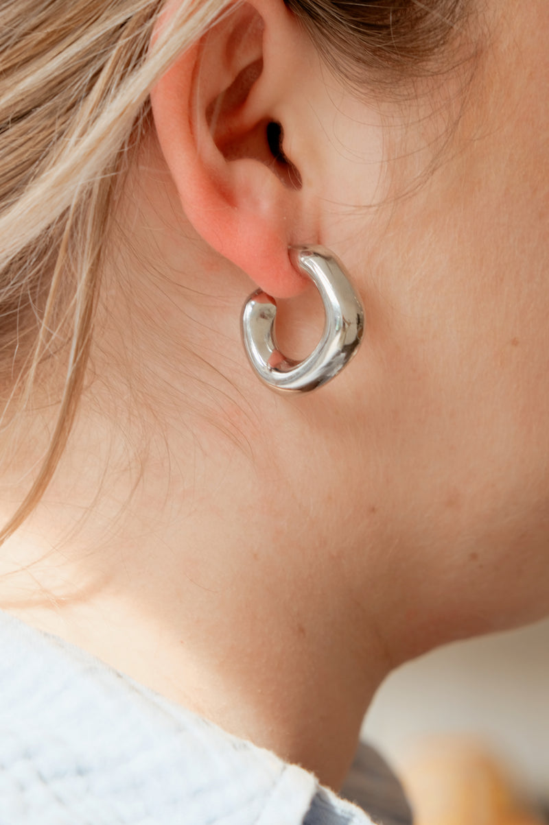 Erika Irregular Chunky Hoop Silver Plated Earrings