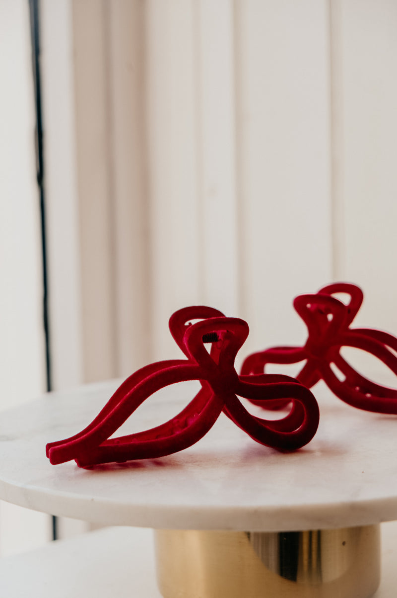 Erin Red Velvet Bow Claw Clip