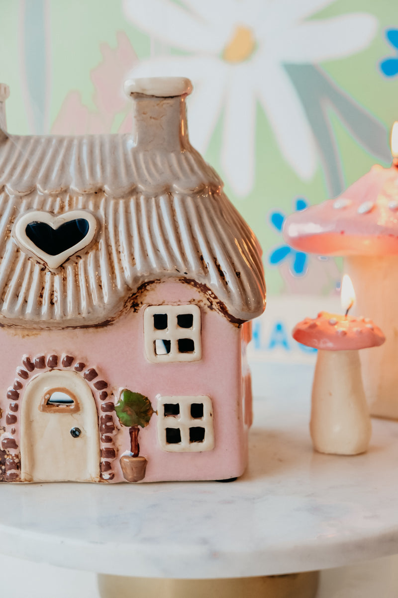 Cottage House Pink Tealight / Incense Burner