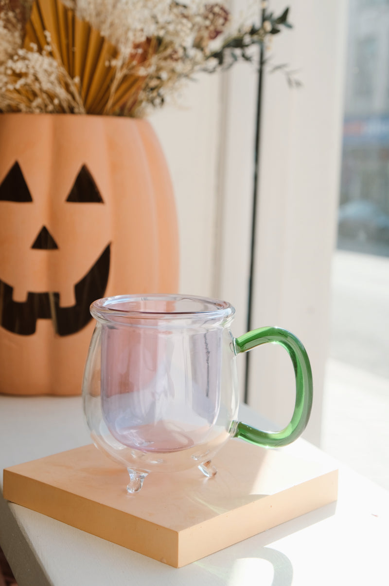 Ember Green and Purple Double Layered Halloween Autumn Cauldron XL Glass Mug