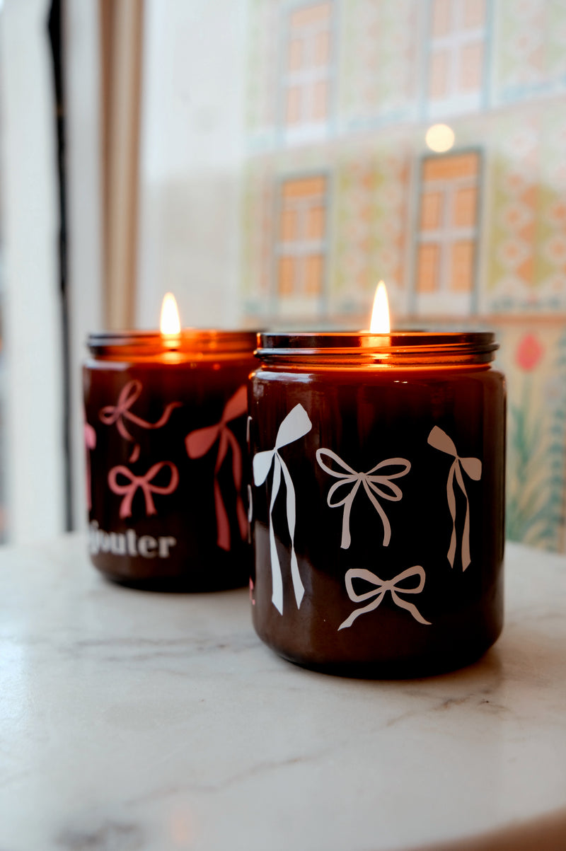 Bow Pomegranate Noir Soy Wax Candle - select from white bows or pink bows
