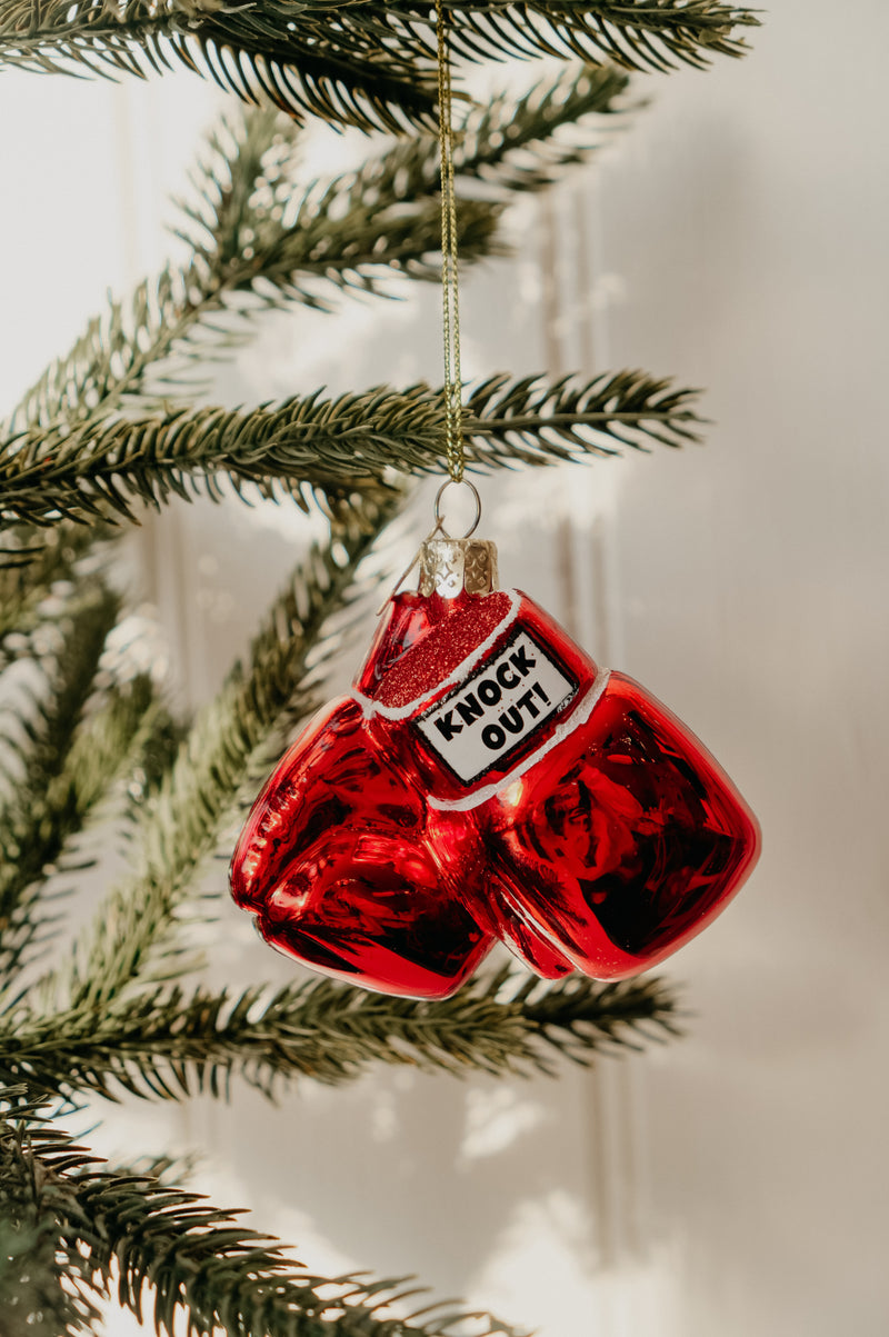 Mikaial Boxing Gloves Red Glitter Glass Christmas Tree Bauble