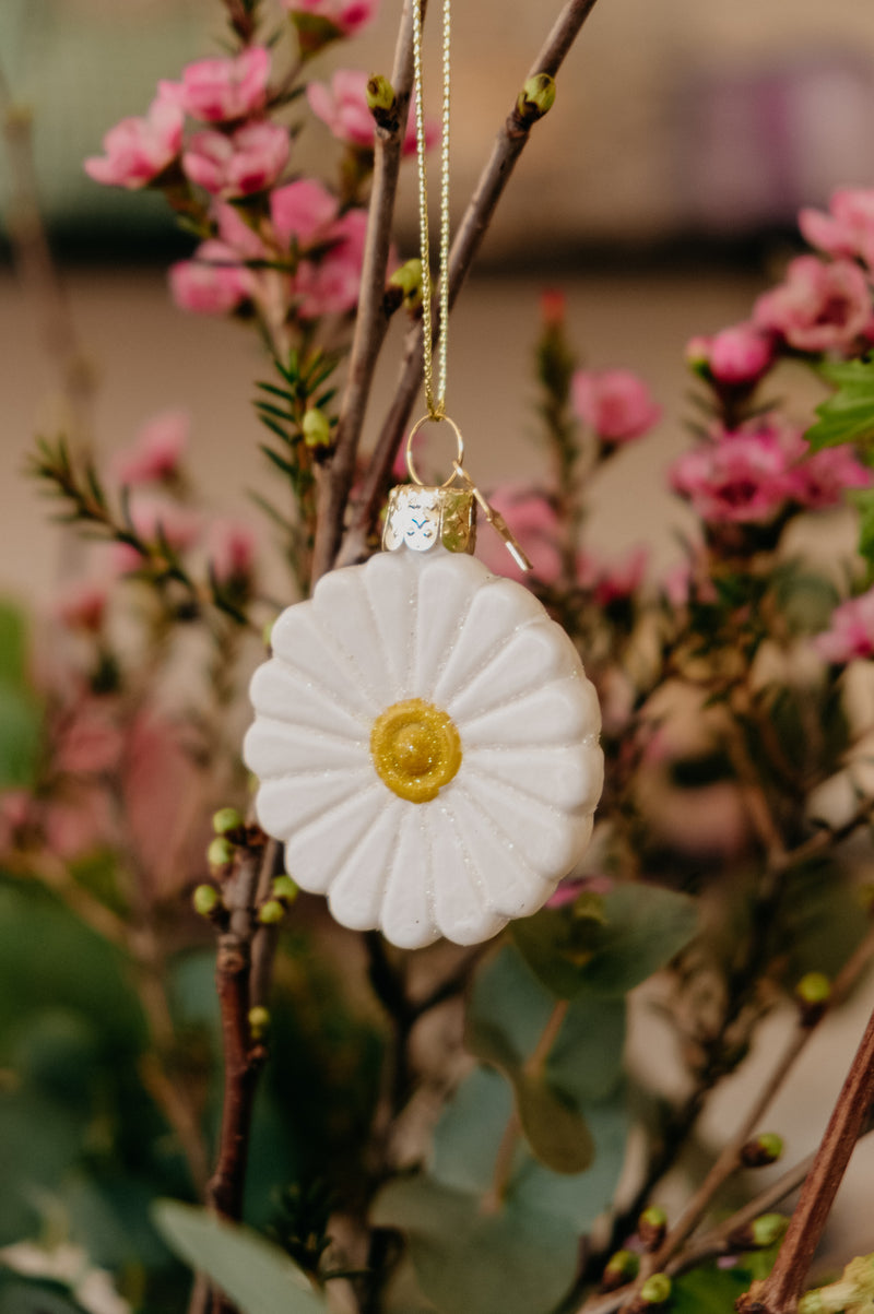 White Flower Glass Easter Decor Ornament