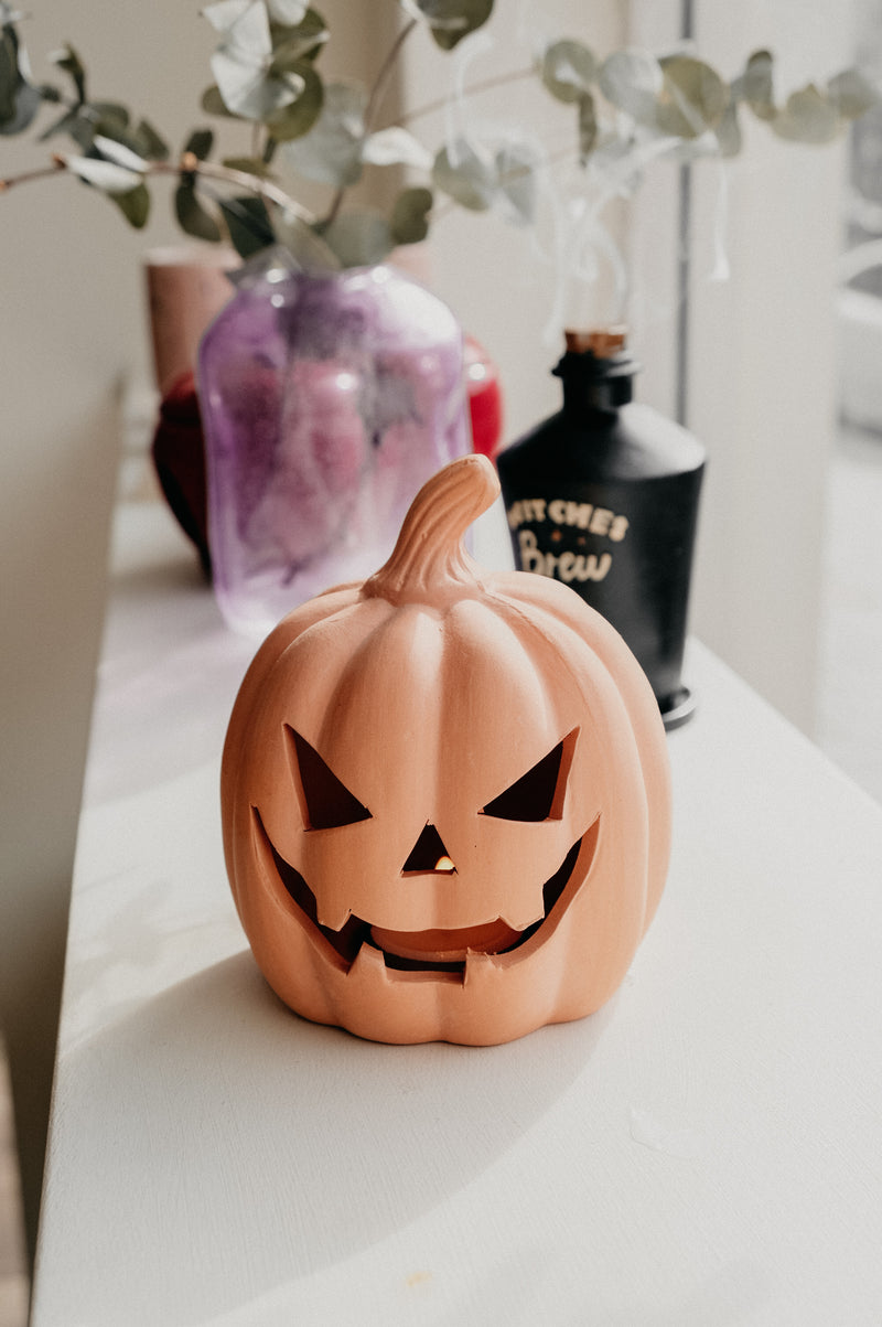 Maddie Terracotta Jack-o-Lantern Pumpkin Tealight Holder Halloween Autumn