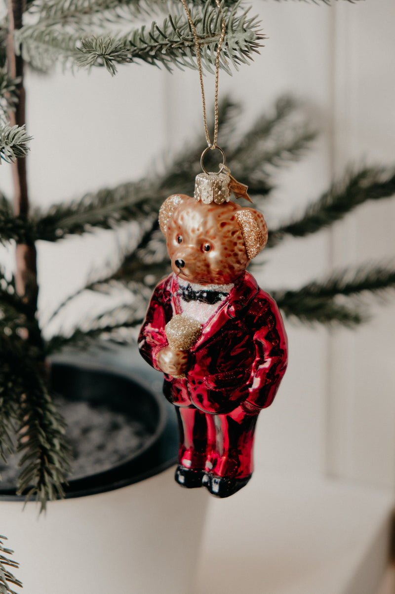 Baxter Bear Red Glitter Christmas Bauble Ornament