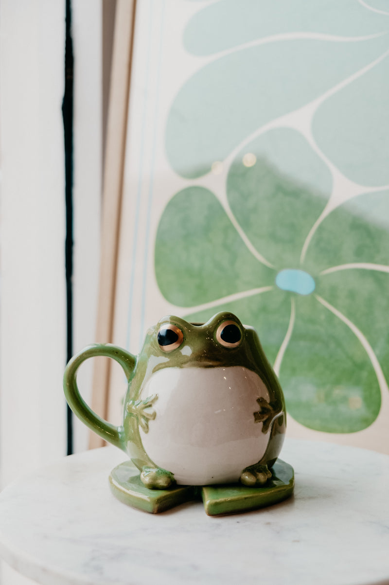 Cottagecore Frog Mug with Lily Pad Coaster