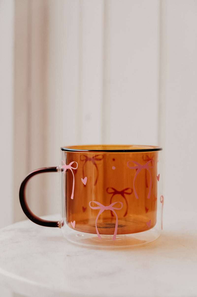 Mustard Double Layered Pink Bow Coffee Mug