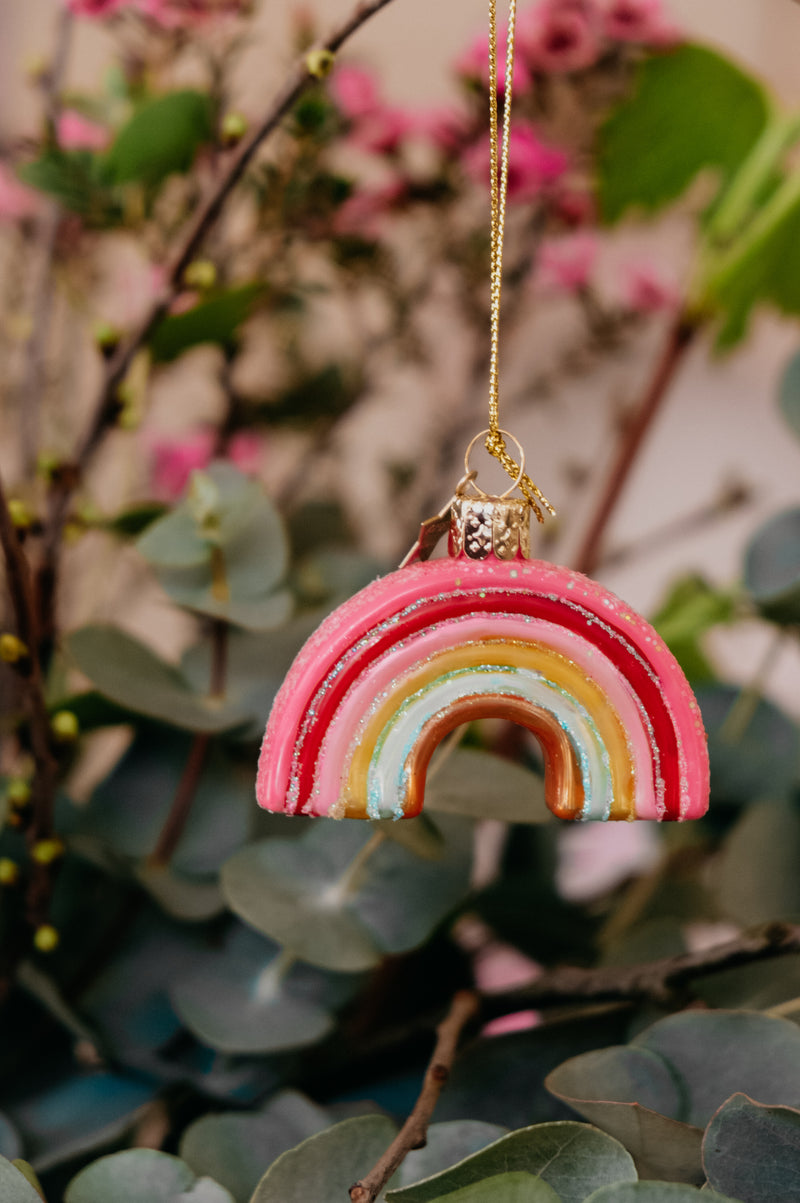 Rainbow Glitter Glass Decor Ornament