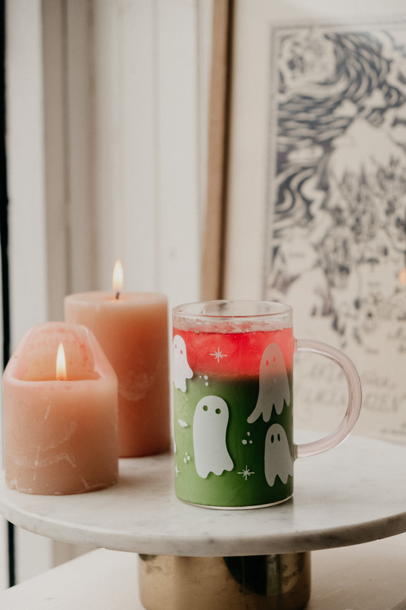 Ghost Pink Glass Halloween Autumn Mug