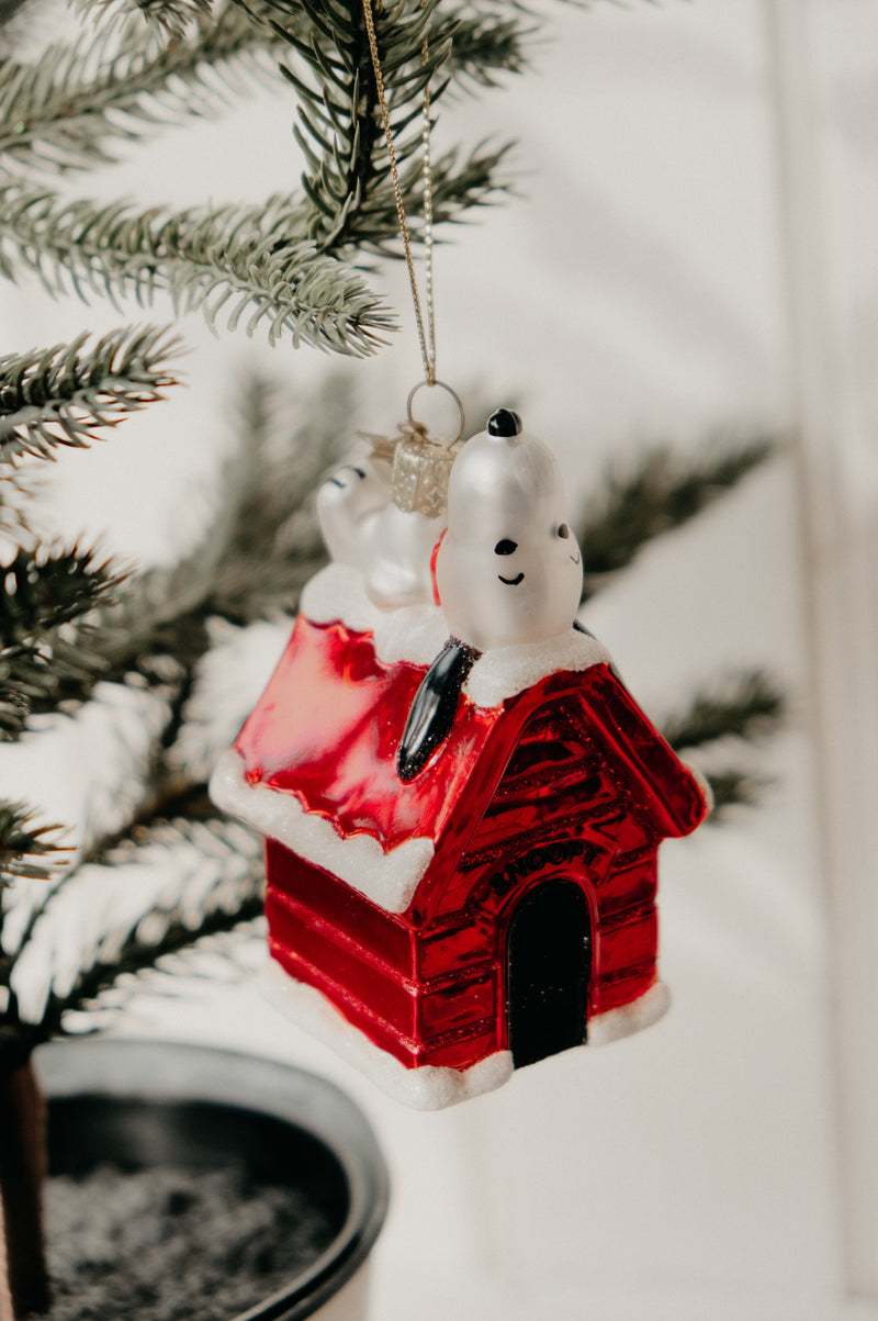 Snoopy Peanuts Doghouse Glitter Glass Christmas Tree Bauble Ornament