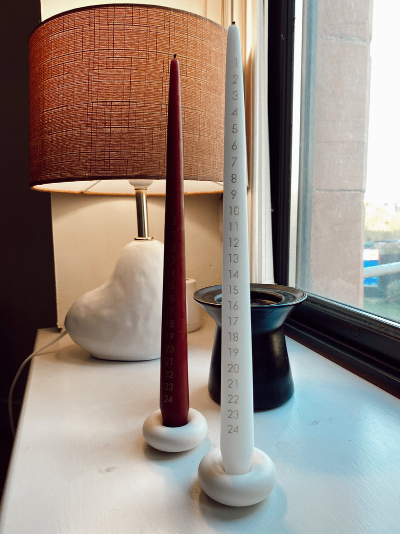 Pink Tapered Christmas Advent Calendar Pillar Candle - comes with a candle holder