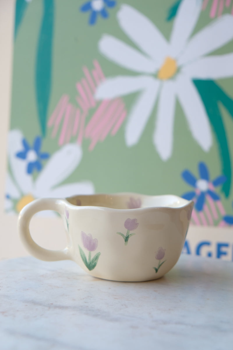 Taylor Irregular Lilac Tulips Handpainted Mug