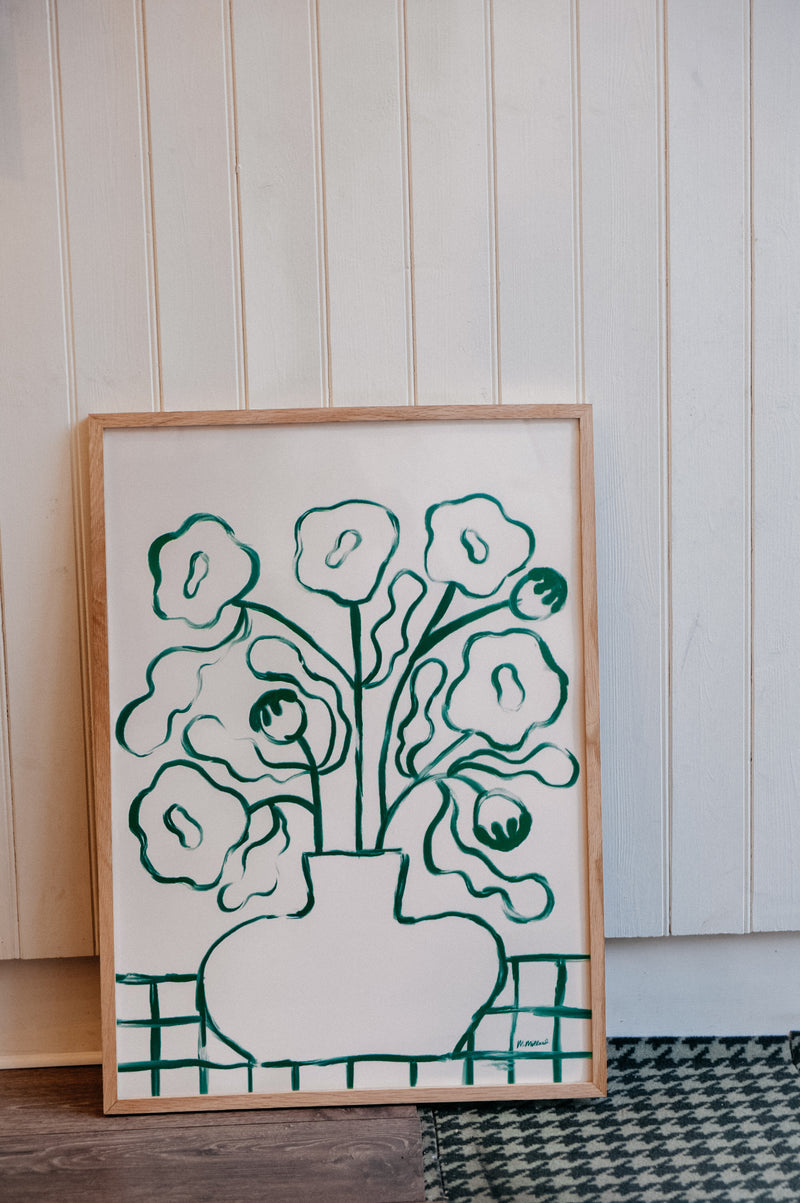 Green Silhouette Poppies Print 50cm x 70cm