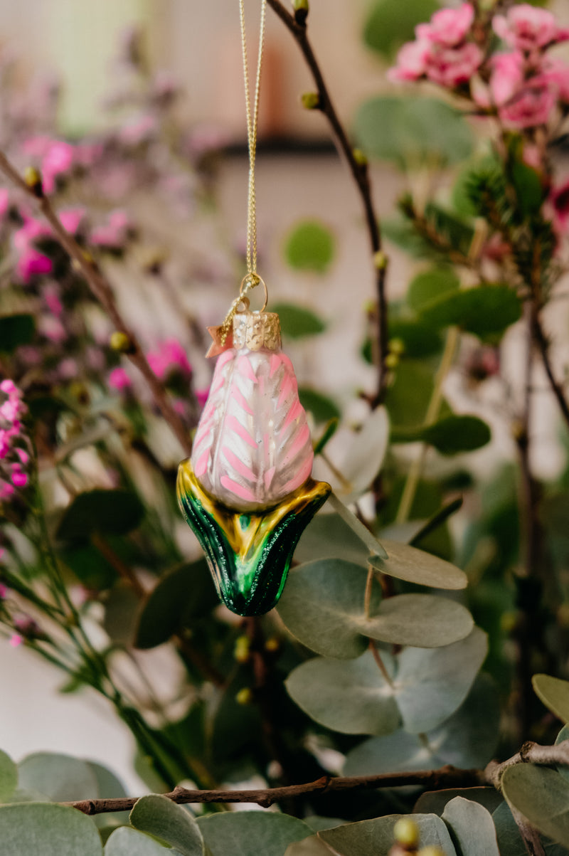 Pink Flower Tulip Glass Decor Ornament