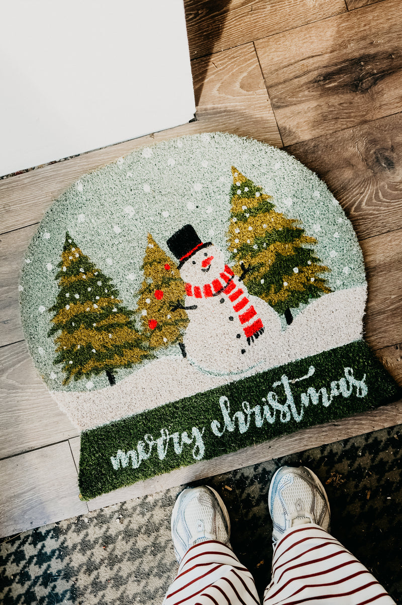 Snowglobe Snowman Merry Christmas Door Mat