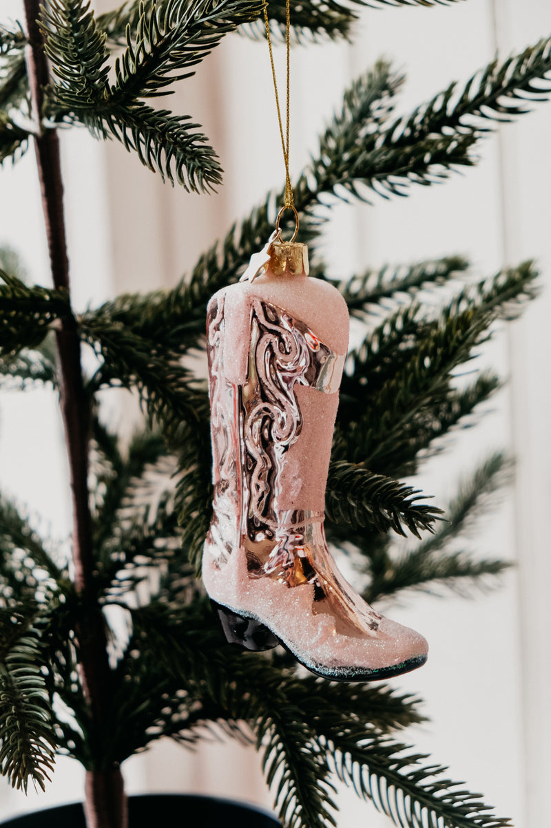 Lany Pink Cowboy Boot Glitter Glass Christmas Tree Bauble
