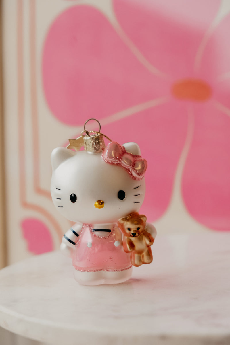 Hello Kitty Stripe Top with Bear Glitter Glass Ornament