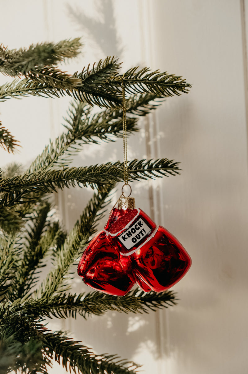 Mikaial Boxing Gloves Red Glitter Glass Christmas Tree Bauble