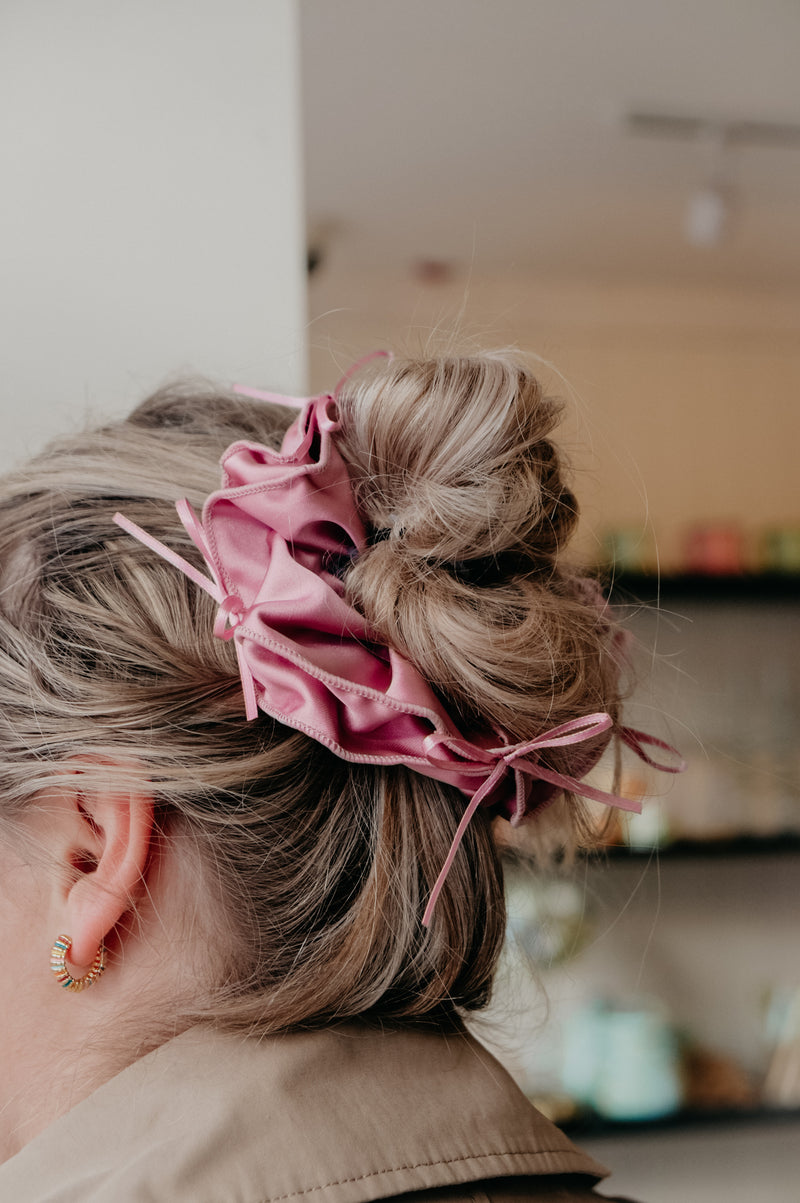 Eliana Rose Pink Bow Silk Hair Scrunchie