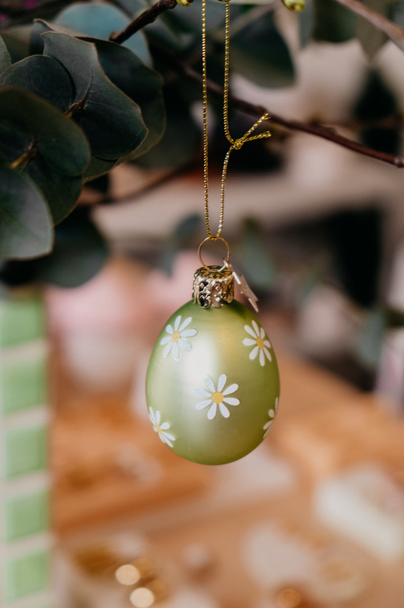 Sage Green Flower Glass Easter Egg Decor Ornament